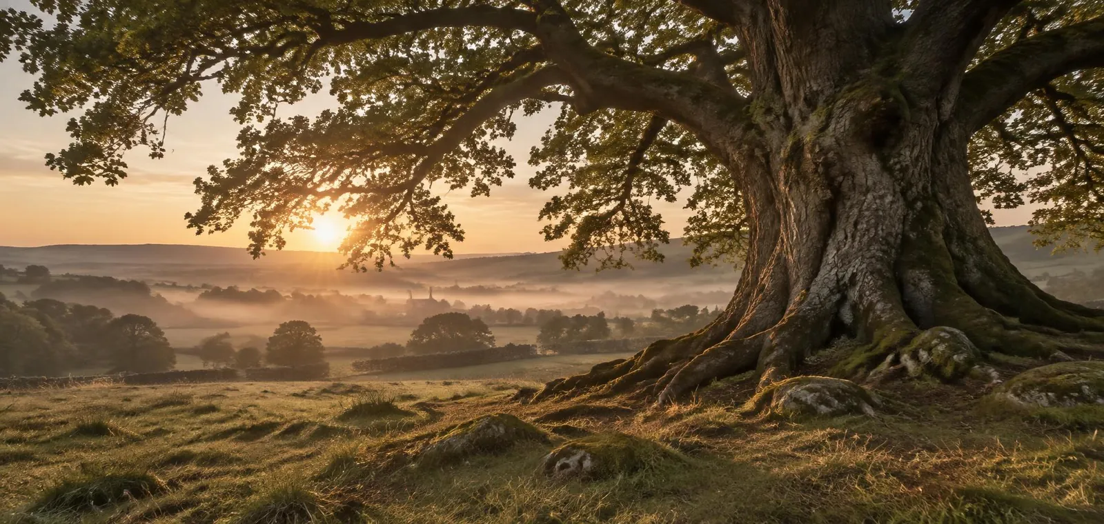 A mature oak tree in a Cheshire field in soft light